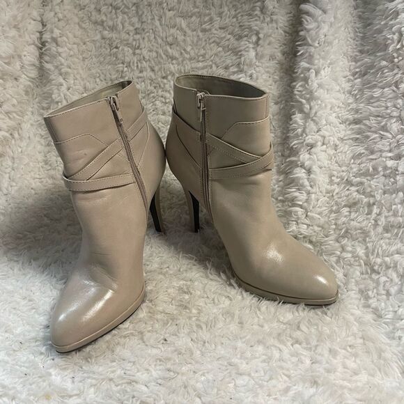 Nine West Elegant leather Beige Ankle platform heels Boots side zipper SZ10M - Picture 4 of 12